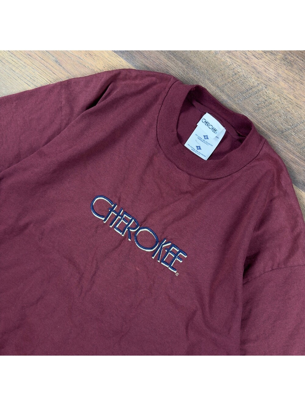 Vintage Cherokee Maroon Embroidered Logo T-Shirt Mens L 90s